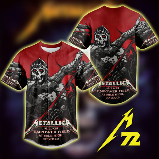 Metallica M72 World Tour Tampa Baseball Jersey Skull & Flame Artwork June 8 2025 at Raymond James Stadium 2