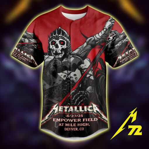 Metallica M72 World Tour Tampa Baseball Jersey Skull & Flame Artwork June 8 2025 at Raymond James Stadium 1
