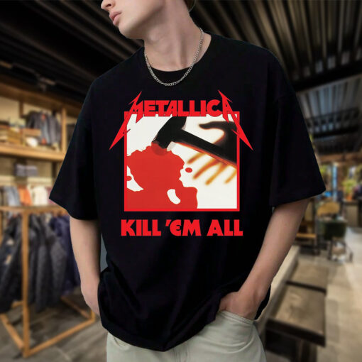 Kill ’Em All 1983 T Shirt Metallica Debut Album Tribute Front Back Tracklist Design 3