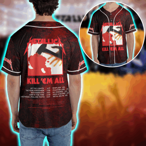 Metallica Kill 'Em All Baseball Jersey 1983 Album Tribute Vintage Thrash Vibe 5