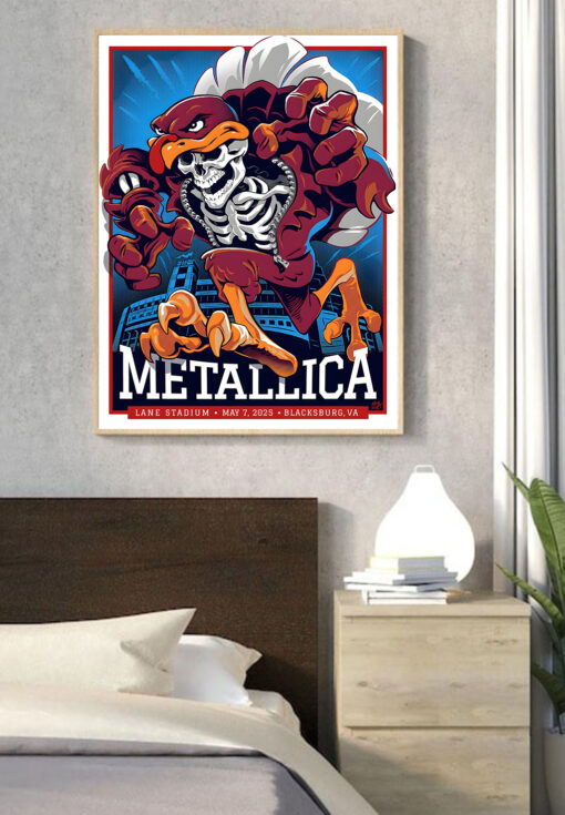 Metallica M72 2025 Poster – Skeleton Mascot HokieBird Canvas – May 7 Blacksburg at Lane Stadium – Pantera & Suicidal Tendencies 1