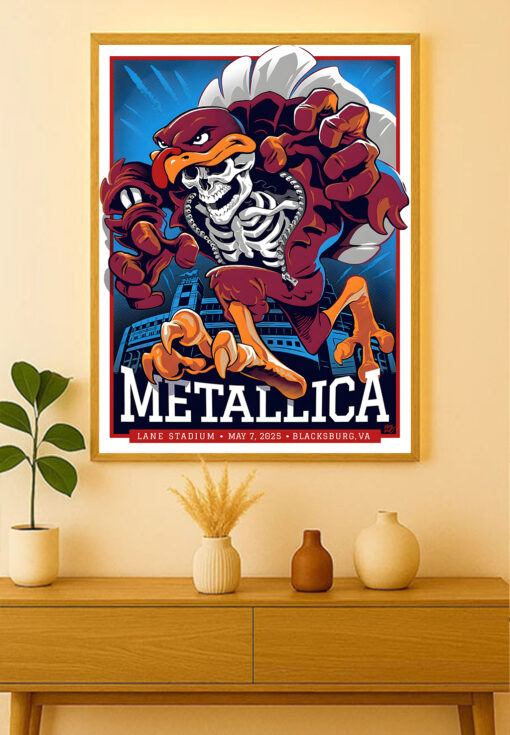 Metallica M72 2025 Poster – Skeleton Mascot HokieBird Canvas – May 7 Blacksburg at Lane Stadium – Pantera & Suicidal Tendencies 2