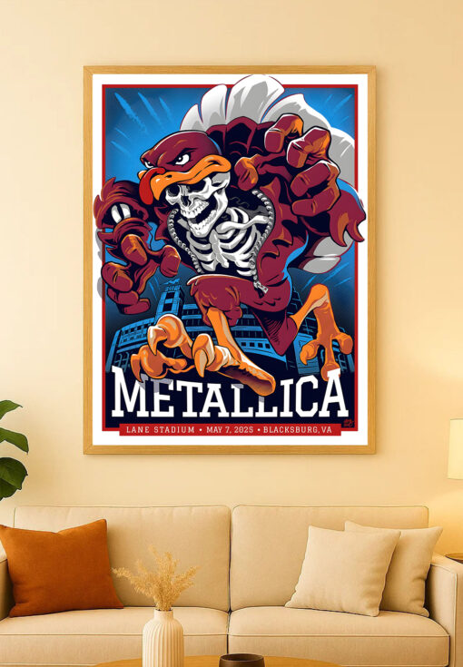 Metallica M72 2025 Poster – Skeleton Mascot HokieBird Canvas – May 7 Blacksburg at Lane Stadium – Pantera & Suicidal Tendencies 4