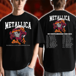 Metallica M72 2025 Skeleton Mascot HokieBird Two Sided T Shirt – Blacksburg May 7 at Lane Stadium Featuring Pantera & Suicidal Tendencies – Concert Tour Merch
