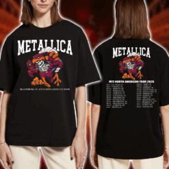 Metallica M72 2025 Skeleton Mascot HokieBird Two Sided T Shirt – Blacksburg May 7 at Lane Stadium Featuring Pantera & Suicidal Tendencies – Concert Tour Merch 1