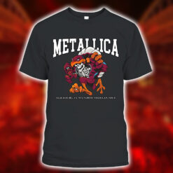 Metallica M72 2025 Skeleton Mascot HokieBird Two Sided T Shirt – Blacksburg Night 1 May 7 at Lane Stadium Featuring Pantera & Suicidal Tendencies – Concert Tour Merch 3