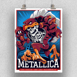 Metallica M72 Blacksburg 2025 Poster May 7 2025 Lane Stadium Virginia Skeleton Mascot HokieBird Artwork By Nate Dino