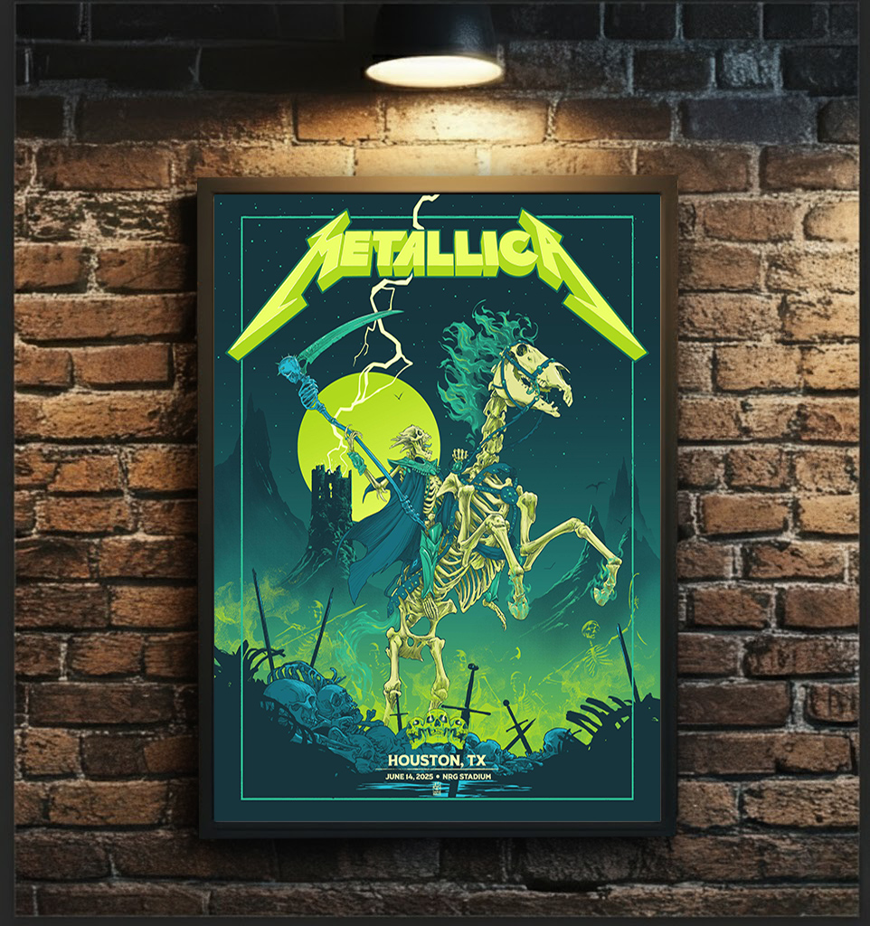 Metallica M72 Houston 2025 Poster June 14 2025 NRG Stadium Houston Texas Artwork by Vance Kelly