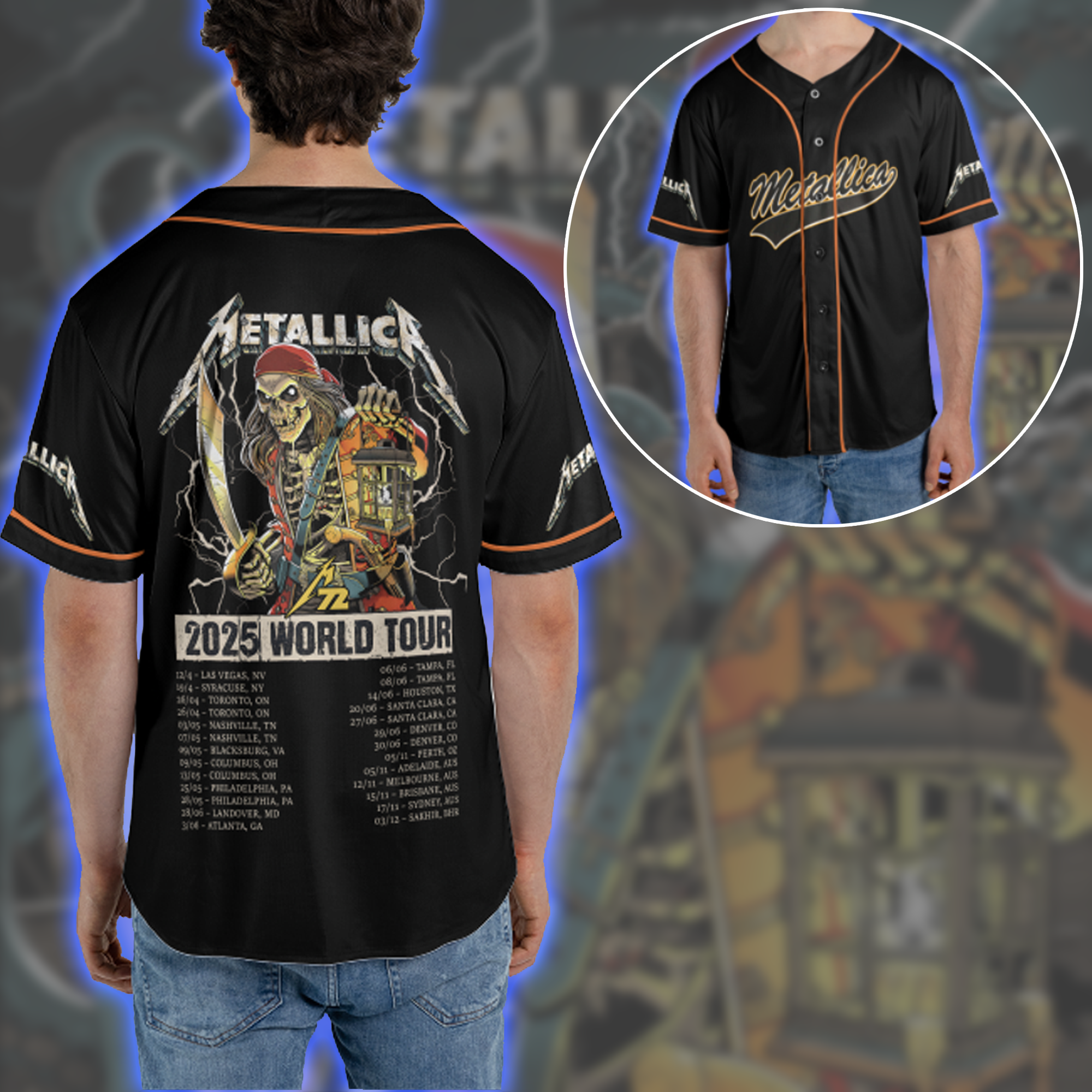 Metallica Pirate Skeleton Tampa 2025 Baseball Jersey M72 World Tour Night 2 Exclusive June 8 1