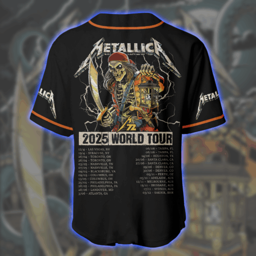 Metallica Pirate Skeleton Tampa 2025 Baseball Jersey M72 World Tour Night 2 Exclusive June 8 4