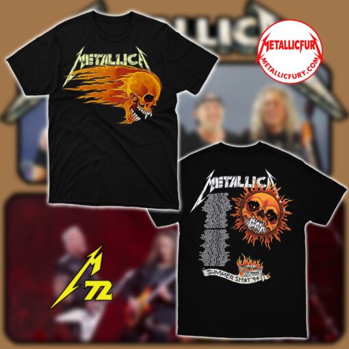 Flat lay of Metallica Flaming Skull 1994 Tour T-Shirt – vintage heavy metal tee.