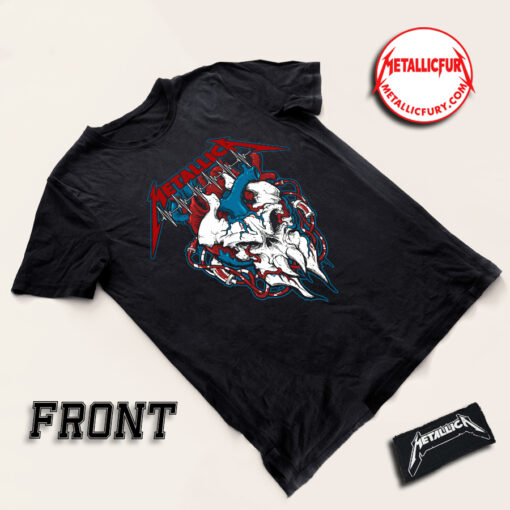 Front view of Red Cross x Metallica Give Where You Live campaign limited edition T-shirt