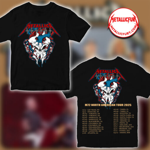 Flat lay of Red Cross x Metallica Give Where You Live campaign band T-shirt