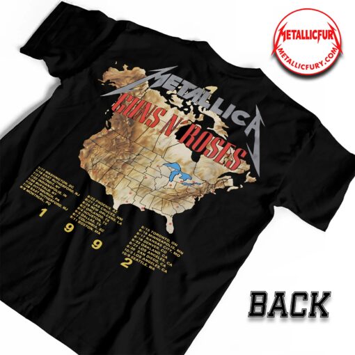Back view of Metallica x Guns N’ Roses 1992 Tour T-Shirt – Classic Rock Collaboration Artwork