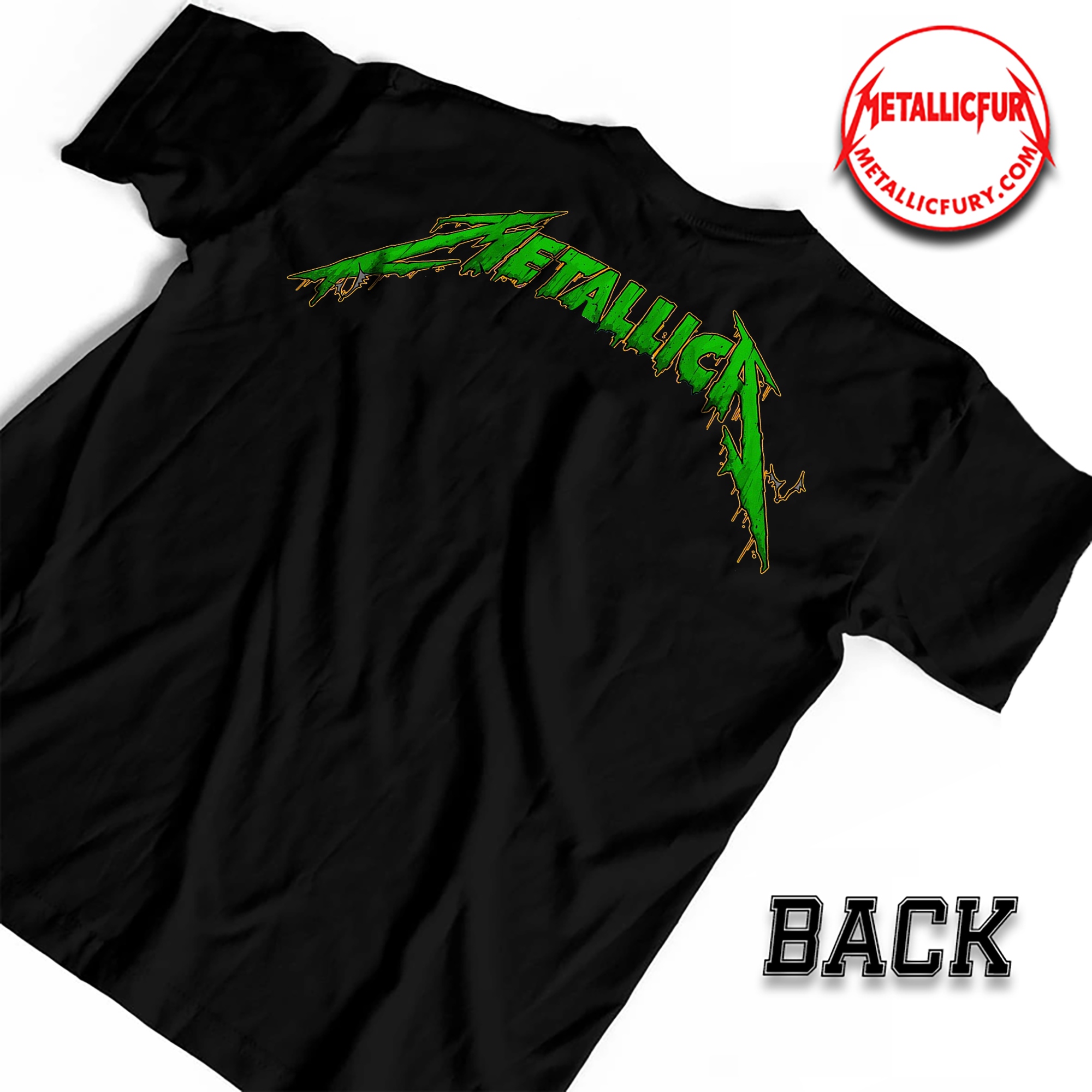 Back view of Metallica Happy Halloween 2025 T-Shirt – 'This Monster Lives' Artwork – Metalli-Monsters Collection by Squindo – Official Event Design