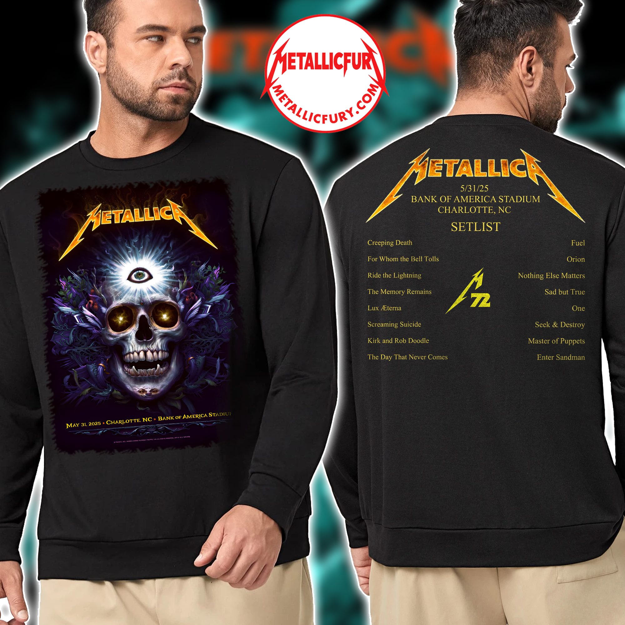 Metallica M72 Charlotte 2025 Sweater – May 31, 2025 – Bank of America Stadium, North Carolina – Official Event Artwork