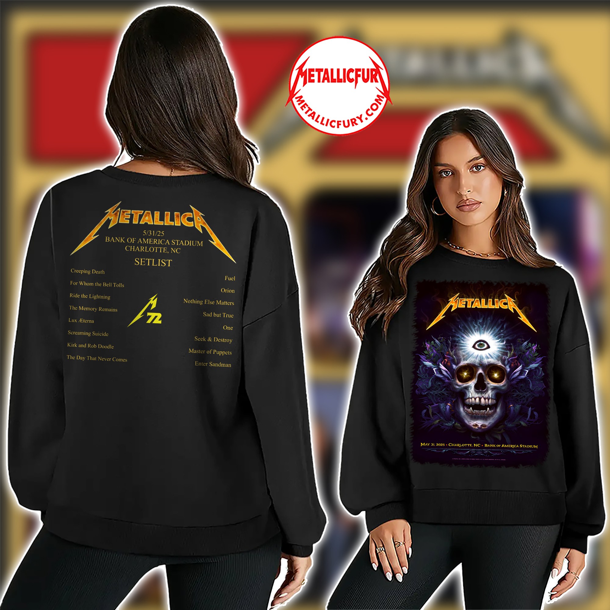 Metallica M72 Charlotte 2025 Sweater – May 31, 2025 – Bank of America Stadium, North Carolina – Official Event Artwork