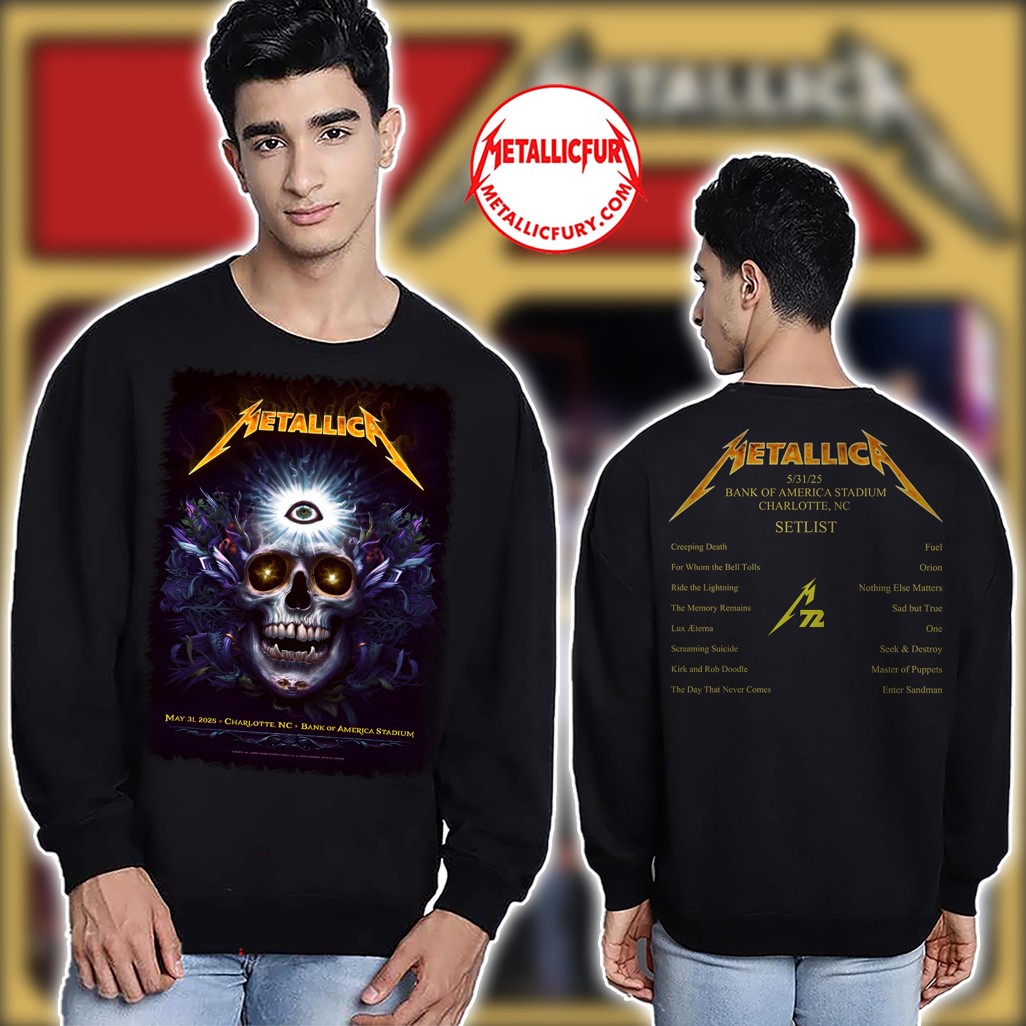 Metallica M72 Charlotte 2025 Sweater – May 31, 2025 – Bank of America Stadium, North Carolina – Official Event Artwork