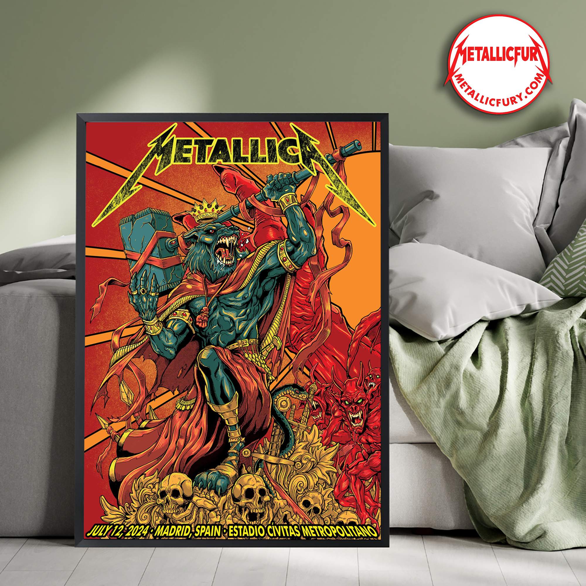 Metallica M72 Madrid Night 1 Poster – Estadio Cívitas Metropolitano, July 12 2024 – Official Event Artwork