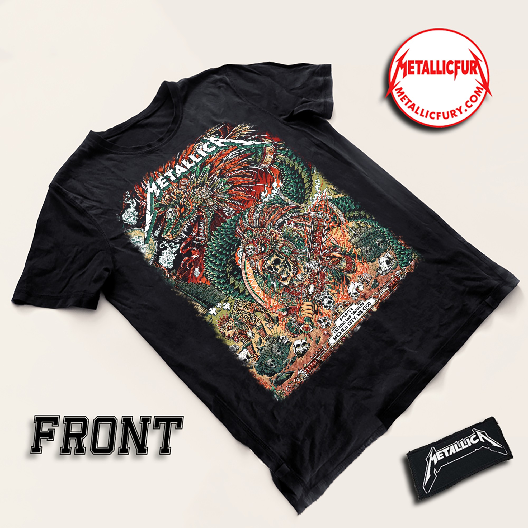 Front view of Metallica M72 Mexico City Night 4 T-Shirt – September 29, 2024 – Foro Sol, Mexico – Official Event Artwork