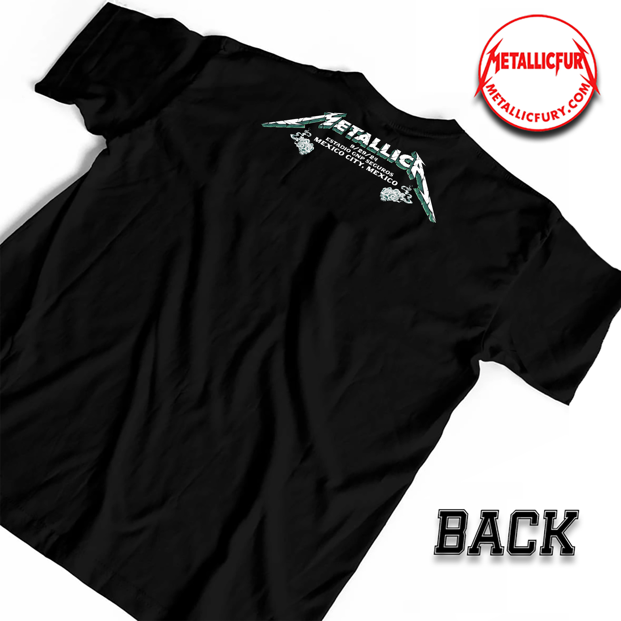 Back view of Metallica M72 Mexico City Night 4 T-Shirt – September 29, 2024 – Foro Sol, Mexico – Official Event Artwork