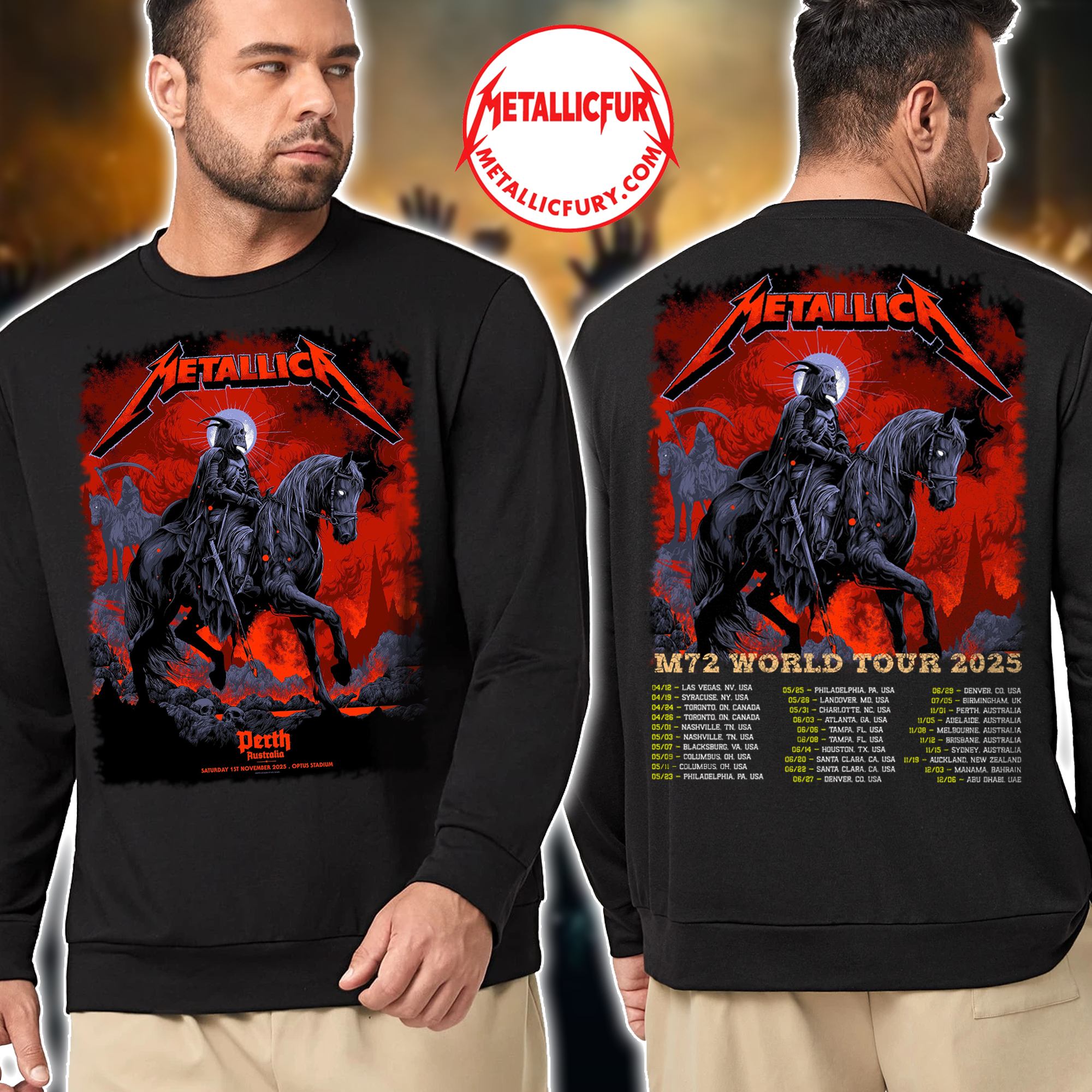 Metallica M72 Perth 2025 Sweater – November 1, 2025 – Optus Stadium, Australia – Death Rider Artwork