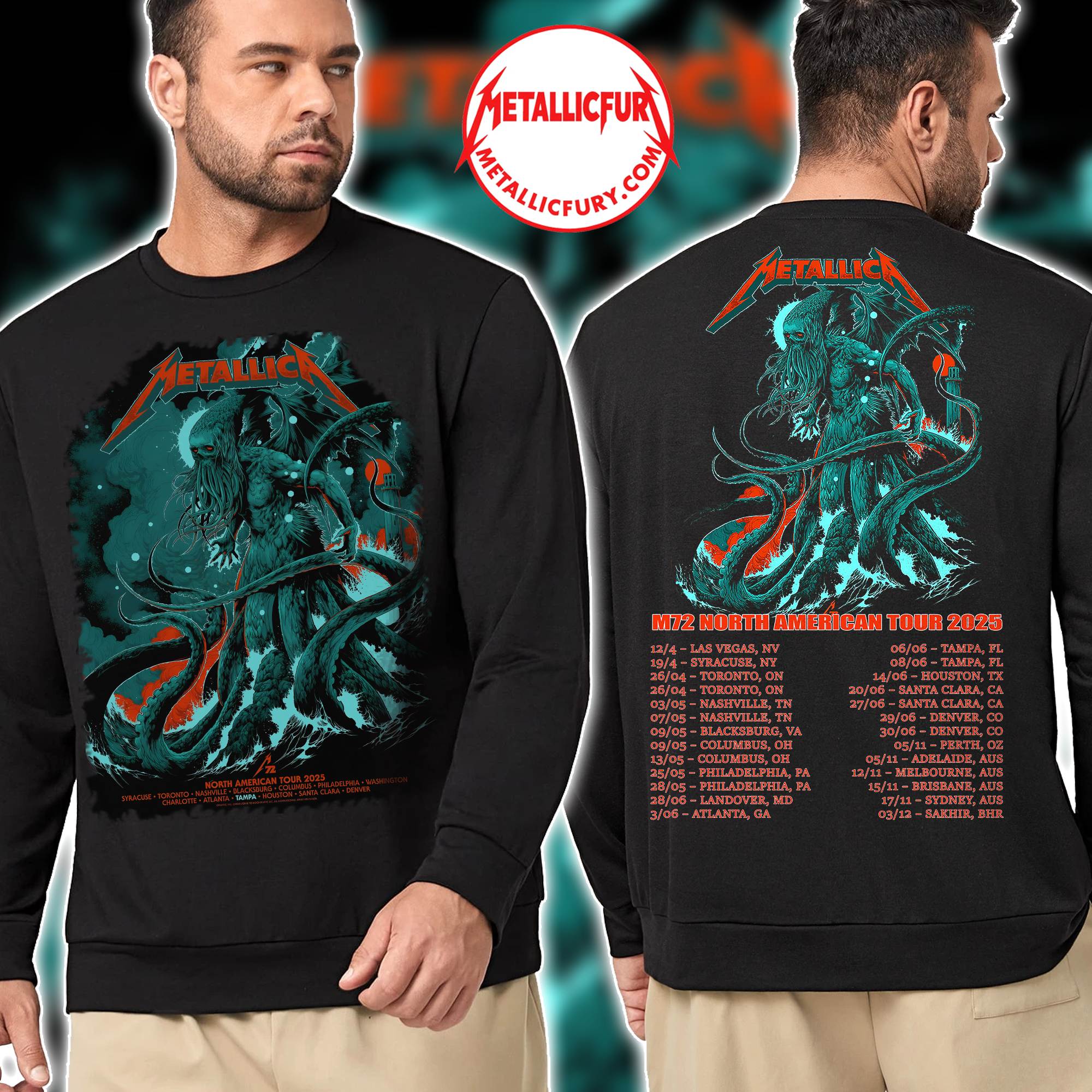 Metallica M72 Tampa 2025 Sweater – June 6 & 8 – Raymond James Stadium – Cthulhu Artwork