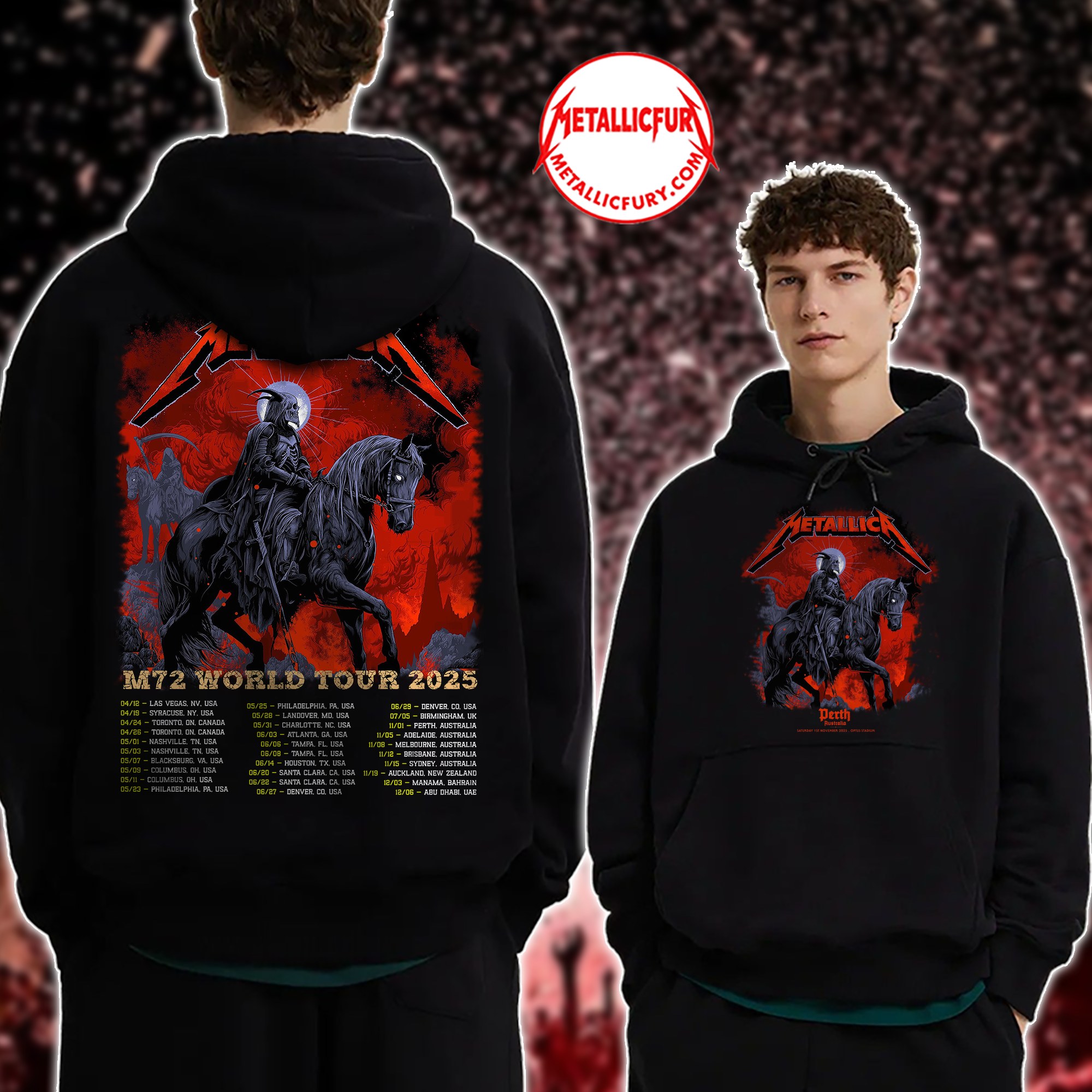 Metallica M72 Tour 2025 Hoodie – Perth, Australia – November 1, 2025 – Optus Stadium Tour Edition