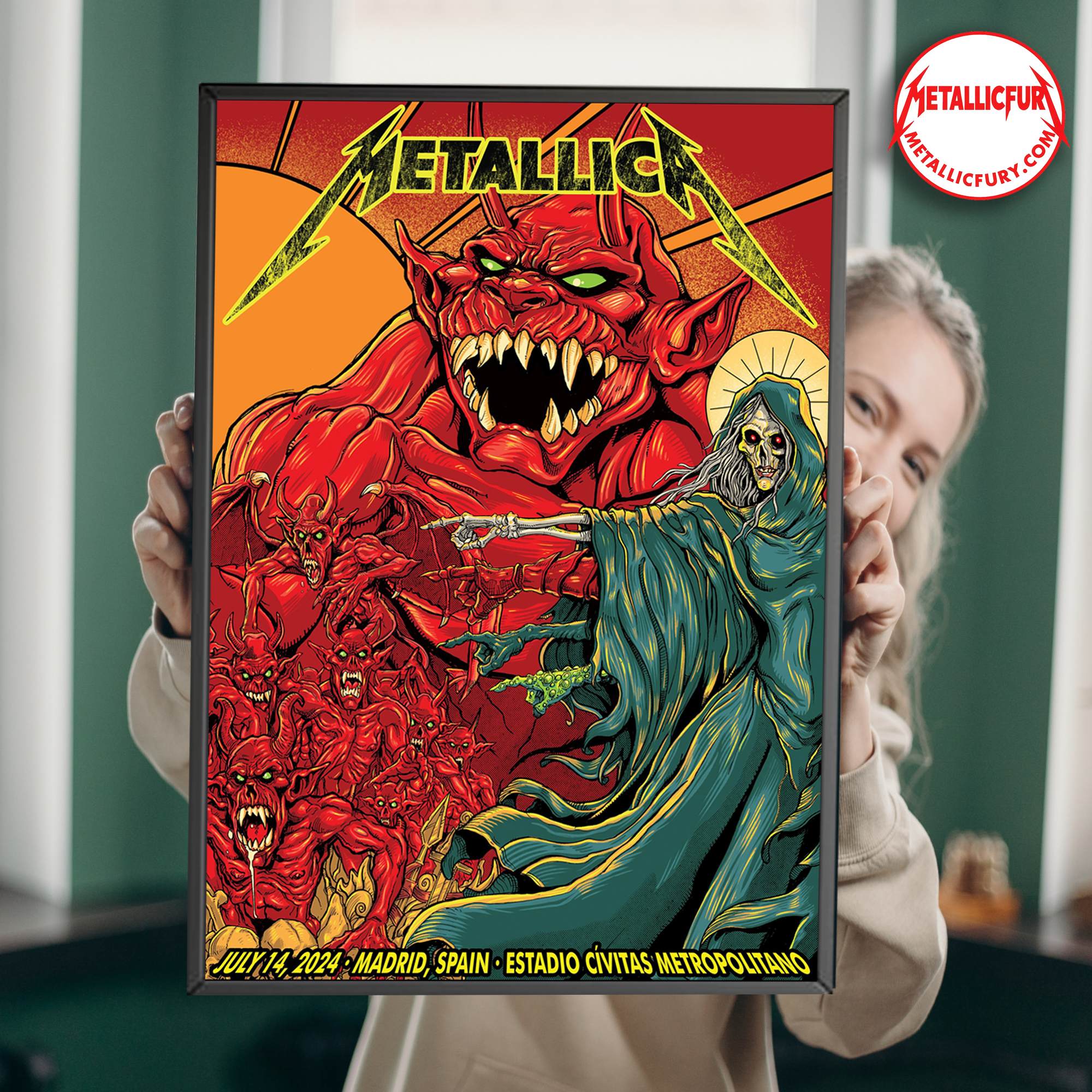 Metallica M72 World Tour Madrid Night 2 Poster – Estadio Cívitas Metropolitano, July 14, 2024 – Tour Exclusive Artwork