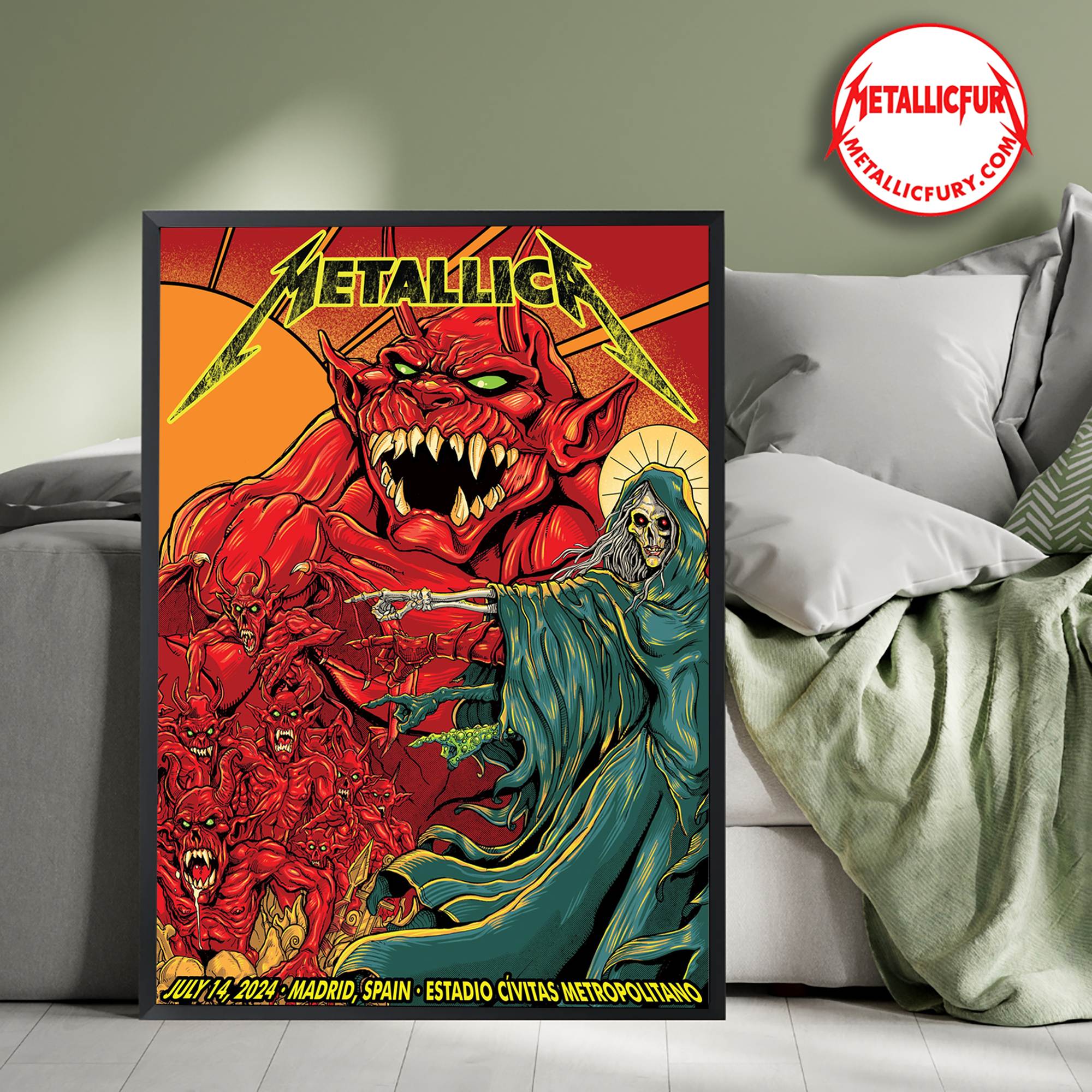 Metallica M72 World Tour Madrid Night 2 Poster – Estadio Cívitas Metropolitano, July 14, 2024 – Tour Exclusive Artwork