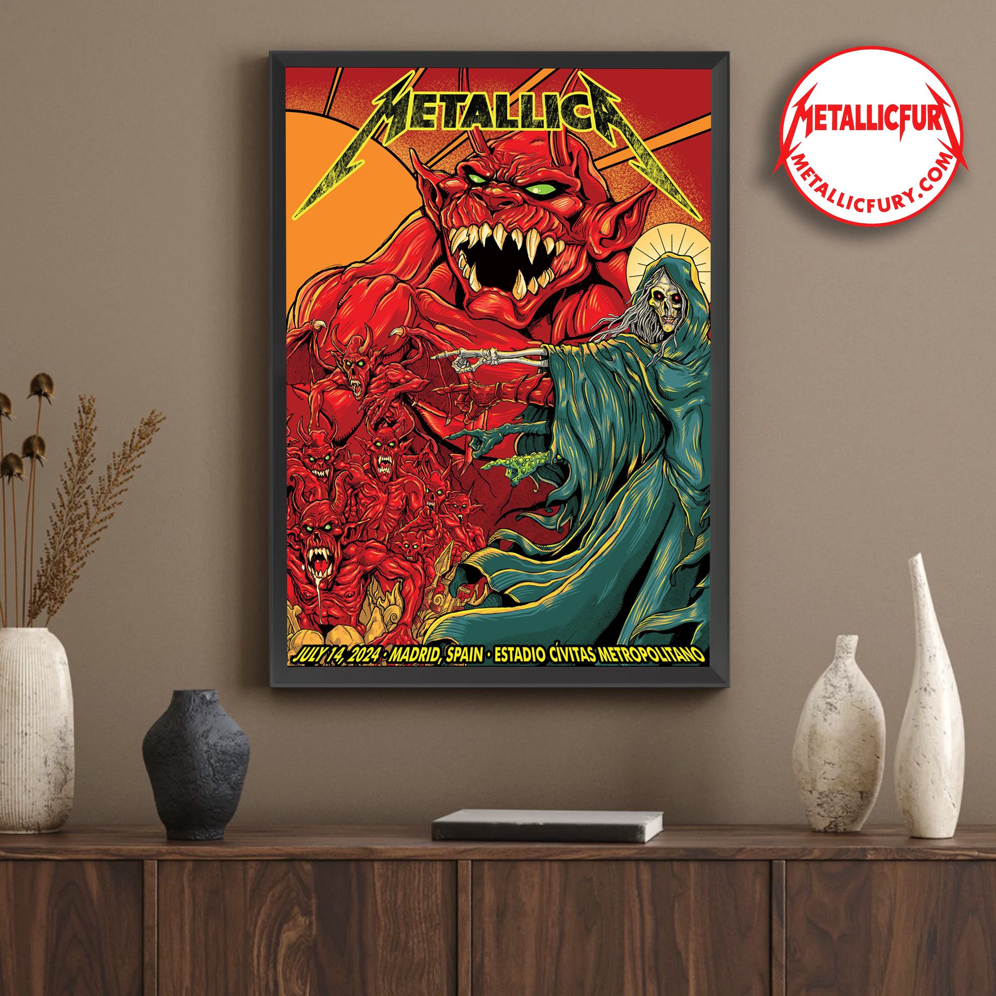 Metallica M72 World Tour Madrid Night 2 Poster – Estadio Cívitas Metropolitano, July 14, 2024 – Tour Exclusive Artwork