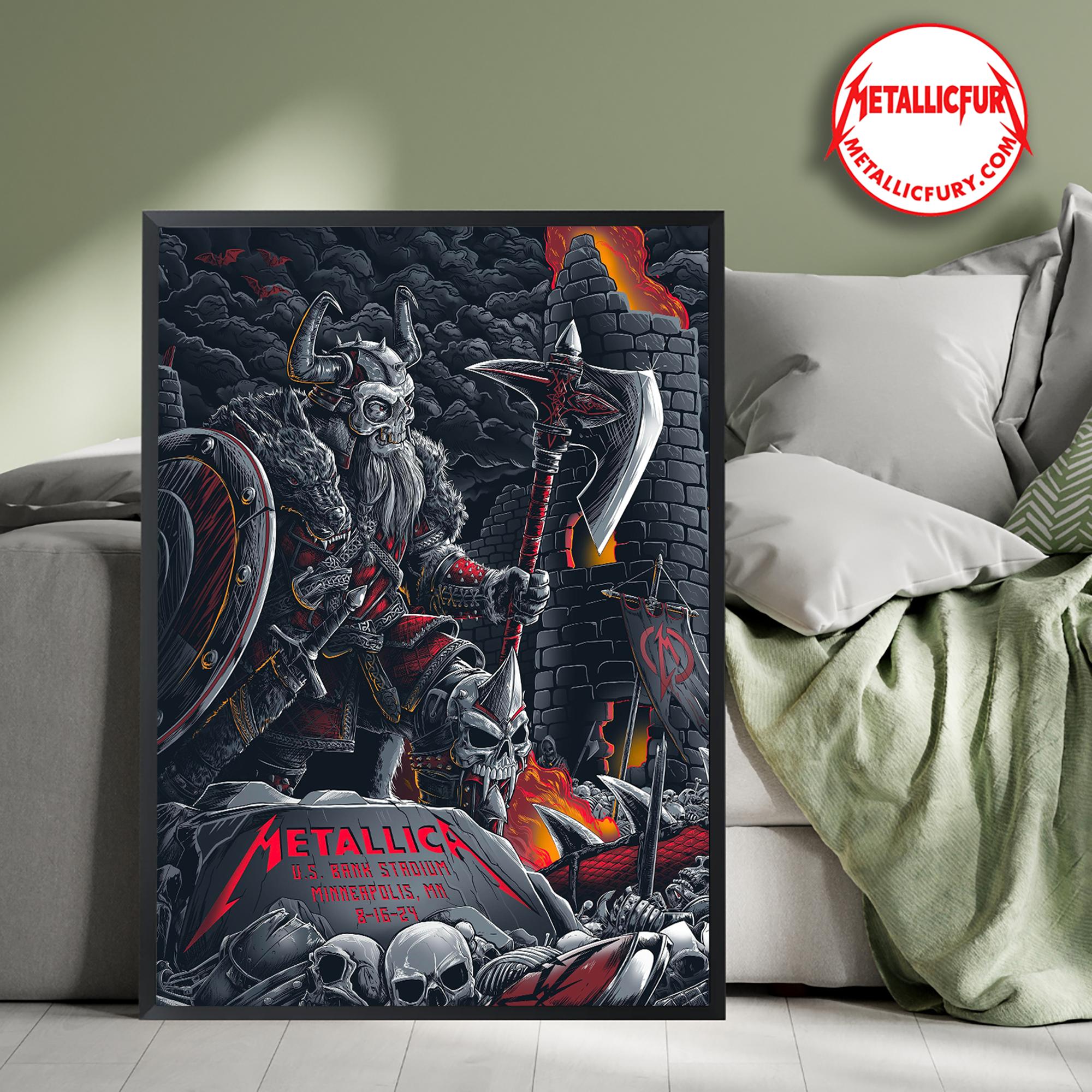 Metallica M72 World Tour 2024 Minneapolis Night 1 Poster – August 16, 2024 U.S. Bank Stadium – Exclusive Collectible Artwork