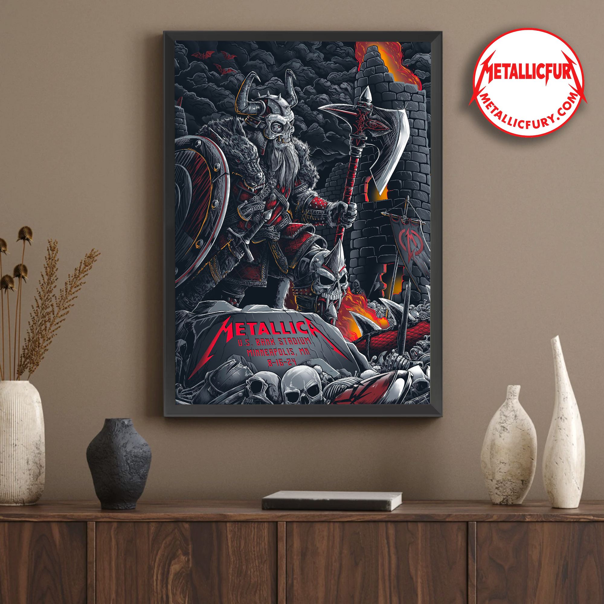 Metallica M72 World Tour 2024 Minneapolis Night 1 Poster – August 16, 2024 U.S. Bank Stadium – Exclusive Collectible Artwork