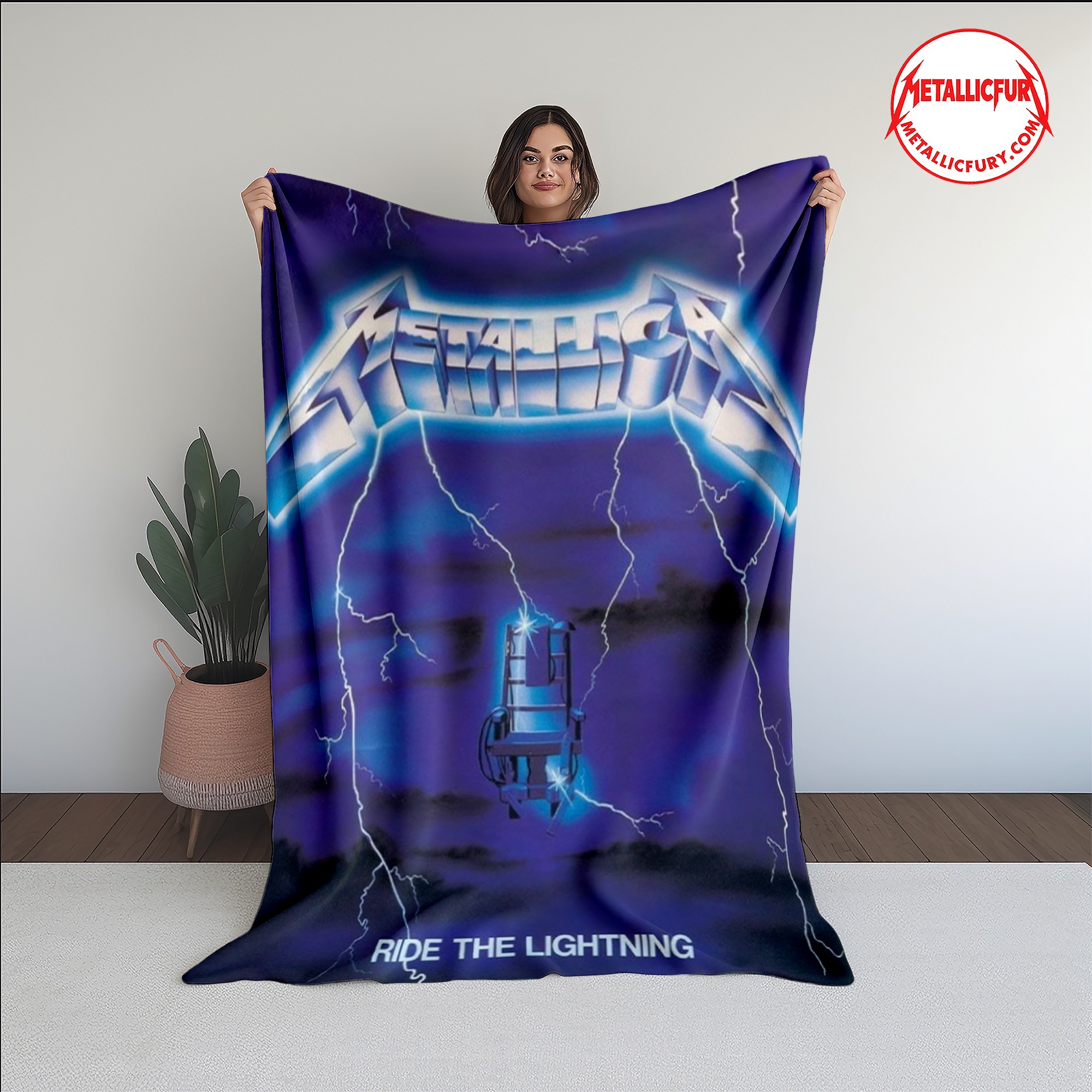 Metallica Ride The Lightning Blanket – 1984 Electric Chair Album Artwork – Premium Rock Throw Blanket