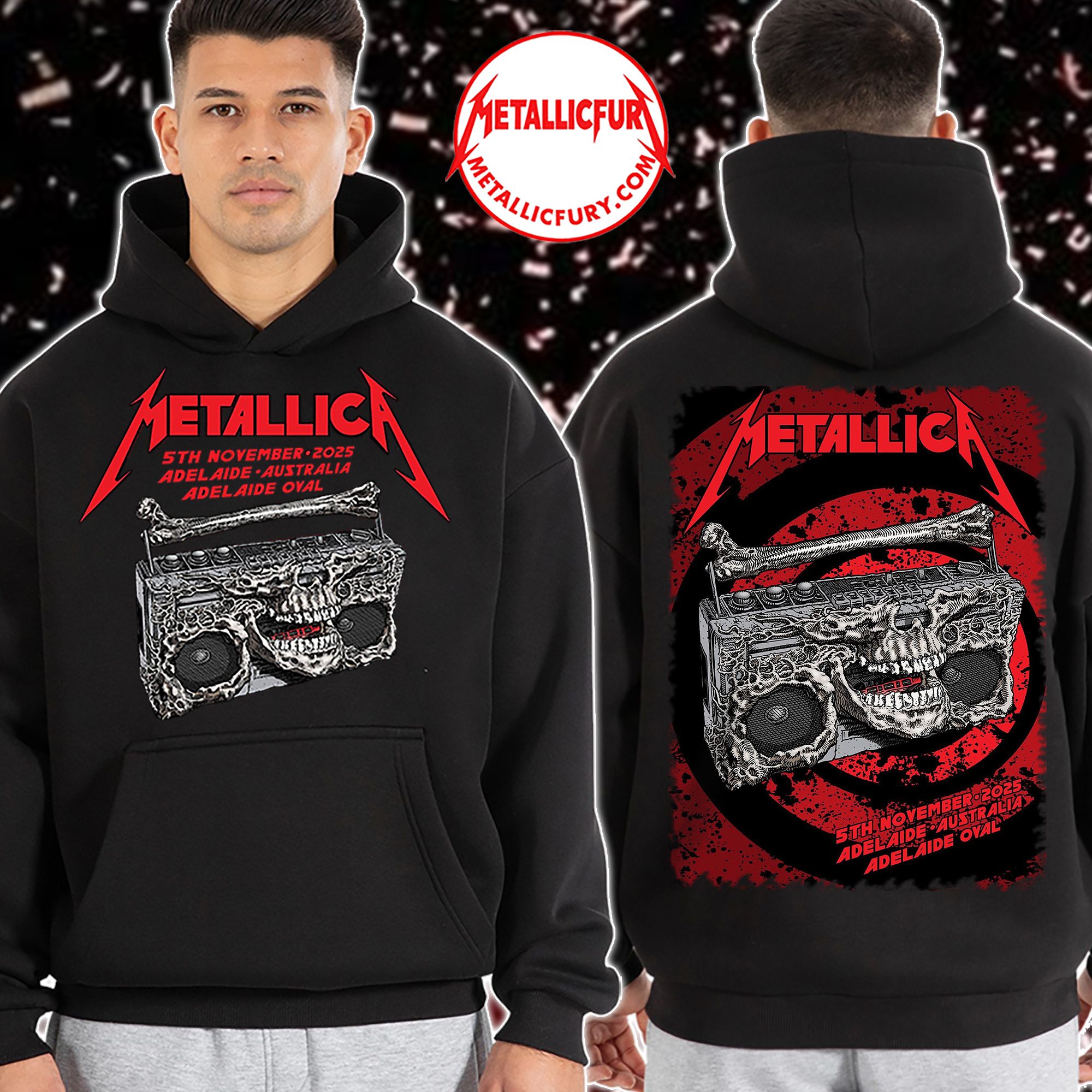 Metallica M72 Adelaide 2025 Hoodie – November 5, 2025 – Adelaide Oval, Australia – Artwork by Glenno Smith