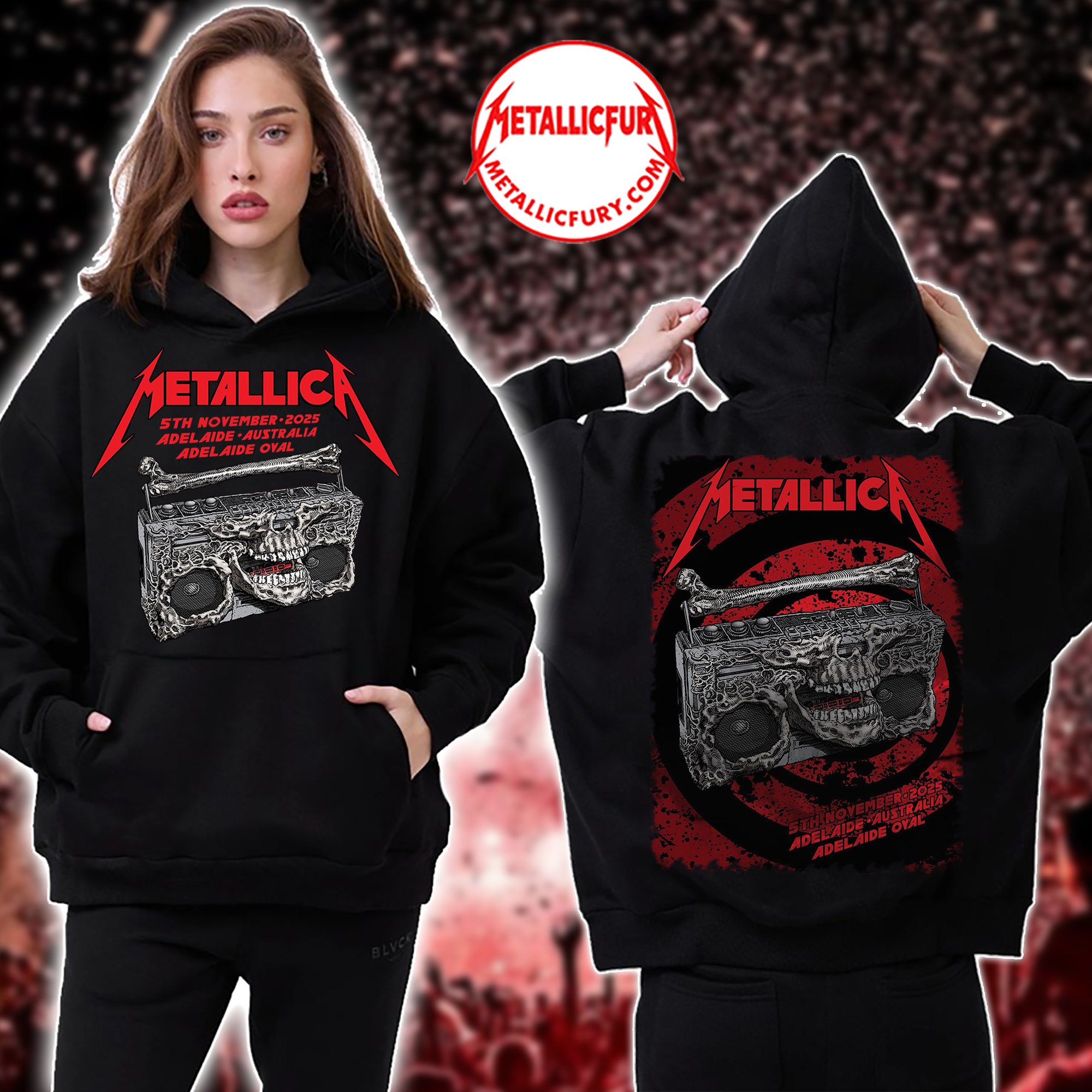 Metallica M72 Adelaide 2025 Hoodie – November 5, 2025 – Adelaide Oval, Australia – Artwork by Glenno Smith