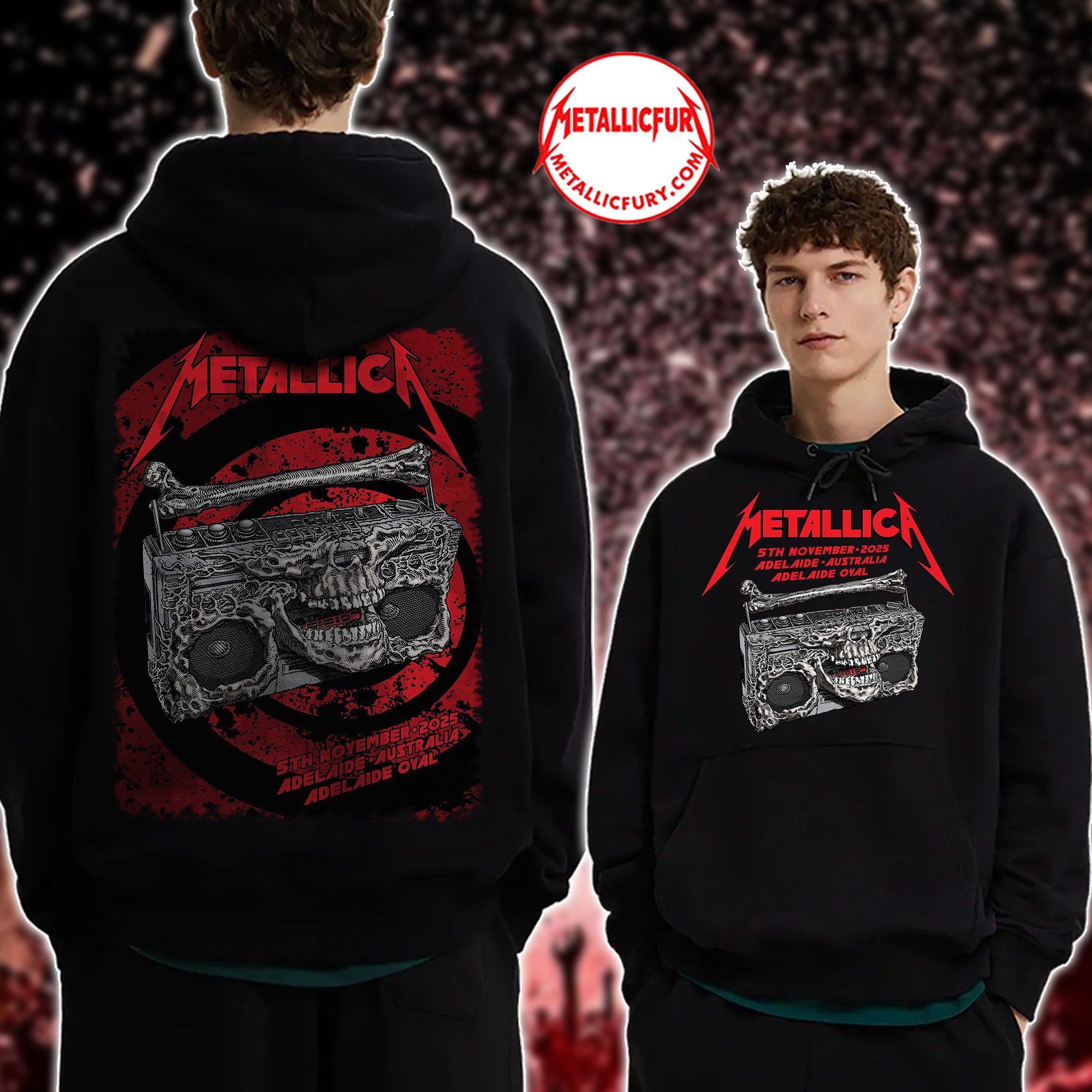 Metallica M72 Adelaide 2025 Hoodie – November 5, 2025 – Adelaide Oval, Australia – Artwork by Glenno Smith