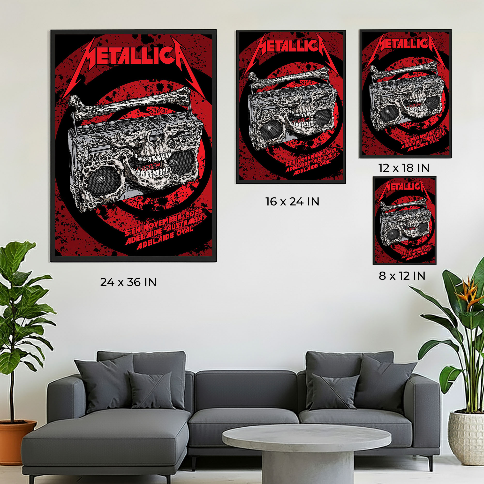 Metallica M72 Adelaide 2025 Poster – November 5, 2025 – Adelaide Oval, Australia – Artwork by Glenno Smith – Canvas Home Decor