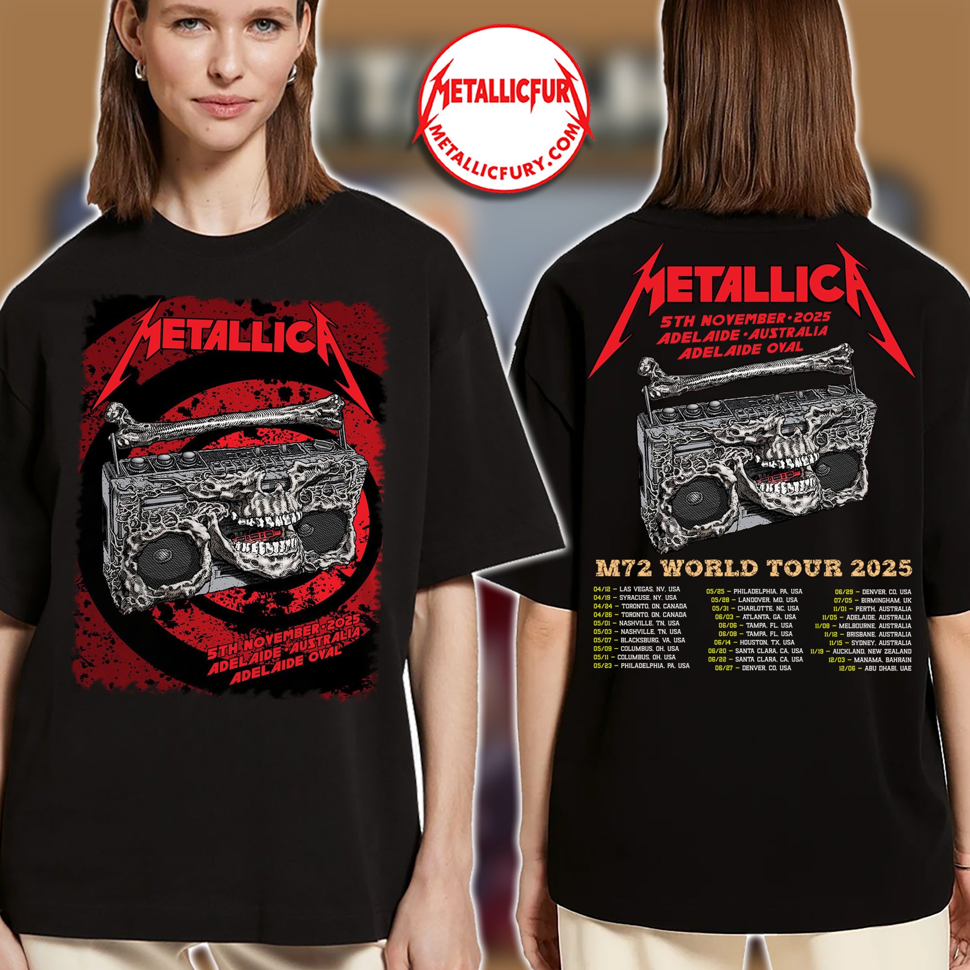 Metallica M72 Adelaide 2025 Two-Sided T-Shirt – Artwork by Glenno Smith – Adelaide Oval, Australia – November 5, 2025