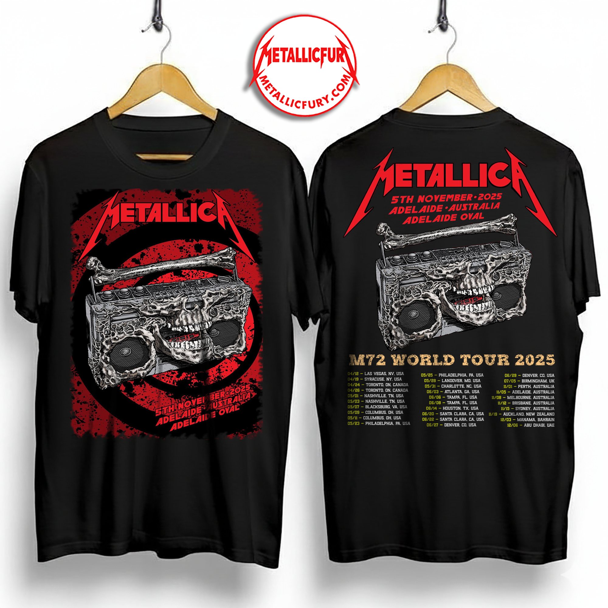 Metallica M72 Adelaide 2025 Two-Sided T-Shirt – Artwork by Glenno Smith – Adelaide Oval, Australia – November 5, 2025
