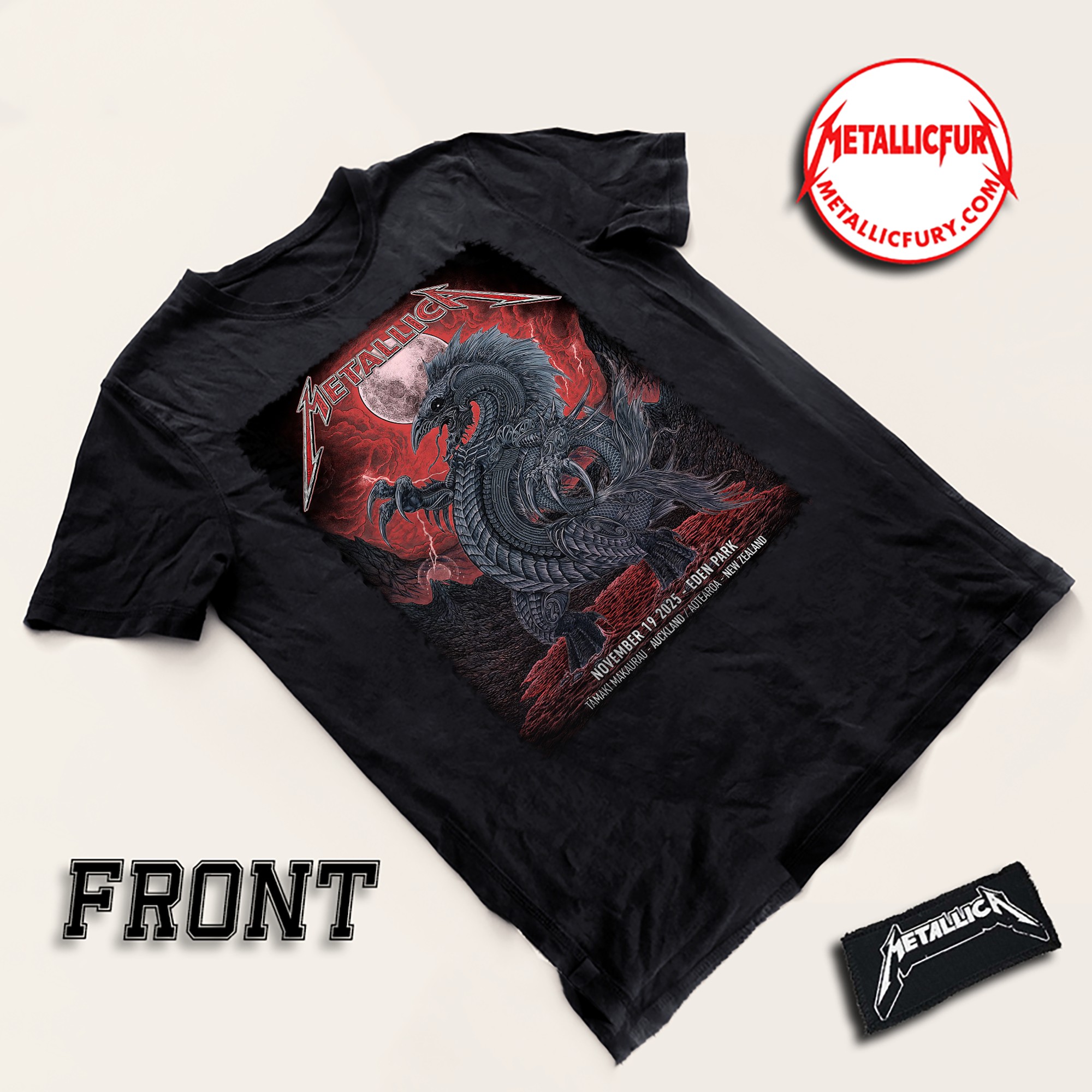 Front view of Metallica M72 Auckland T-Shirt – November 19, 2025 – Eden Park, New Zealand – Tour Merch