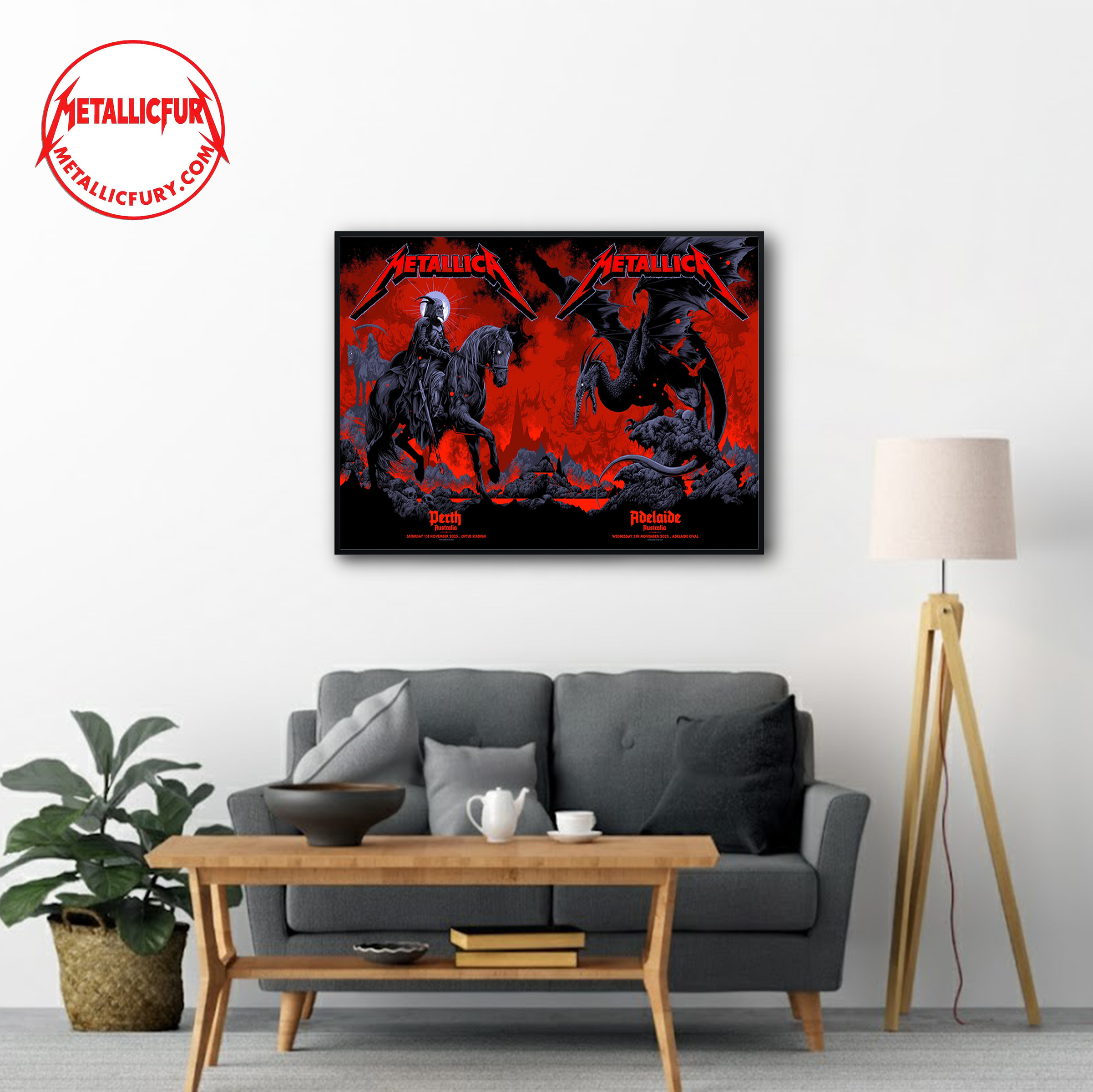 Metallica M72 Australia 2025 Limited Collectible Poster Adelaide and Perth Shows November 1 5 Artwork by Ken Taylor Canvas Wall Art