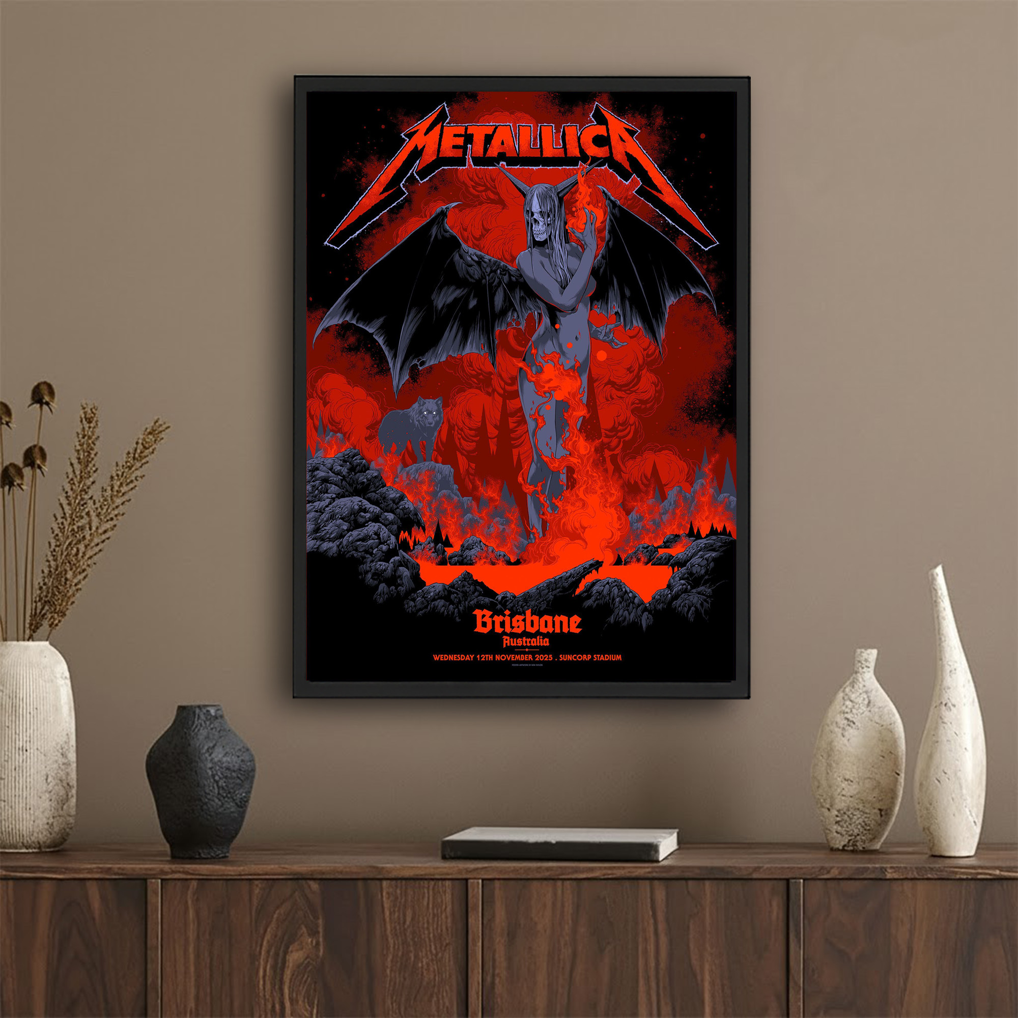 Metallica M72 Brisbane 2025 Poster Suncorp Stadium Australia Artwork by Ken Taylor Tour Merch Canvas Home Decor 1