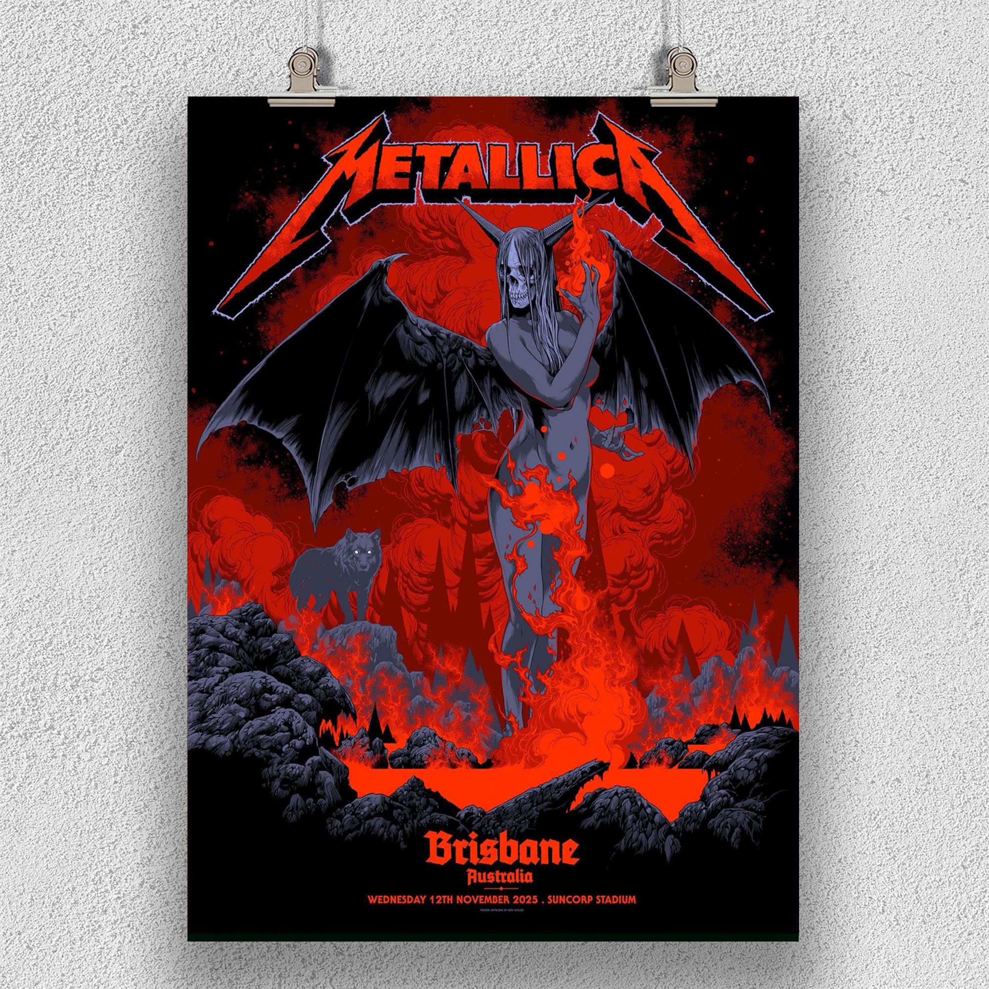 Metallica M72 Brisbane 2025 Poster – November 12, 2025 – Suncorp Stadium, Australia – Artwork by Ken Taylor – Tour Merch – Canvas Home Decor