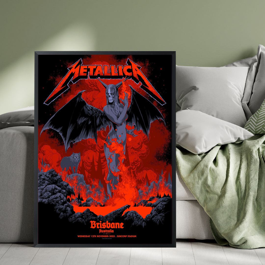 Metallica M72 Brisbane 2025 Poster – November 12, 2025 – Suncorp Stadium, Australia – Artwork by Ken Taylor – Tour Merch – Canvas Home Decor