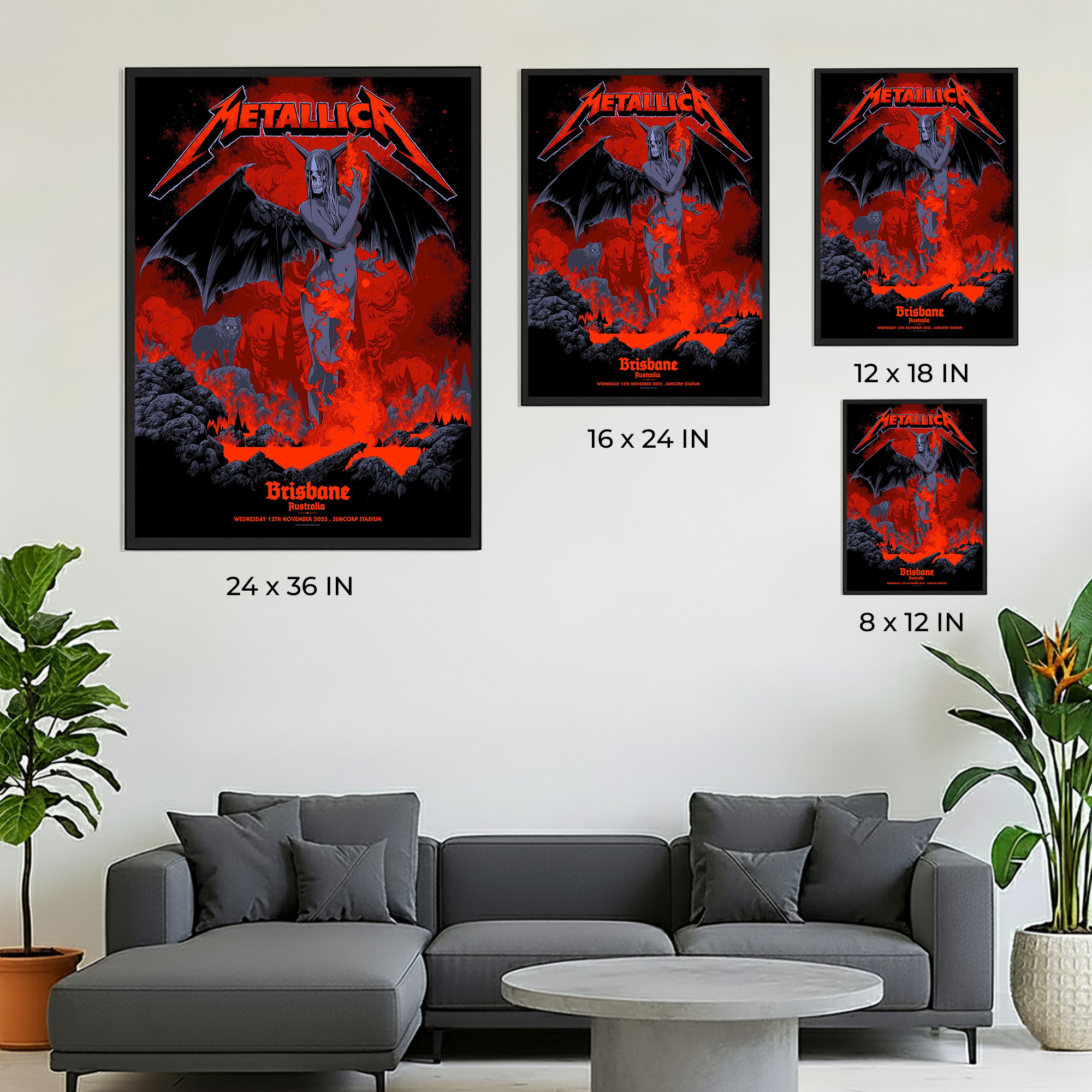 Metallica M72 Brisbane 2025 Poster – November 12, 2025 – Suncorp Stadium, Australia – Artwork by Ken Taylor – Tour Merch – Canvas Home Decor