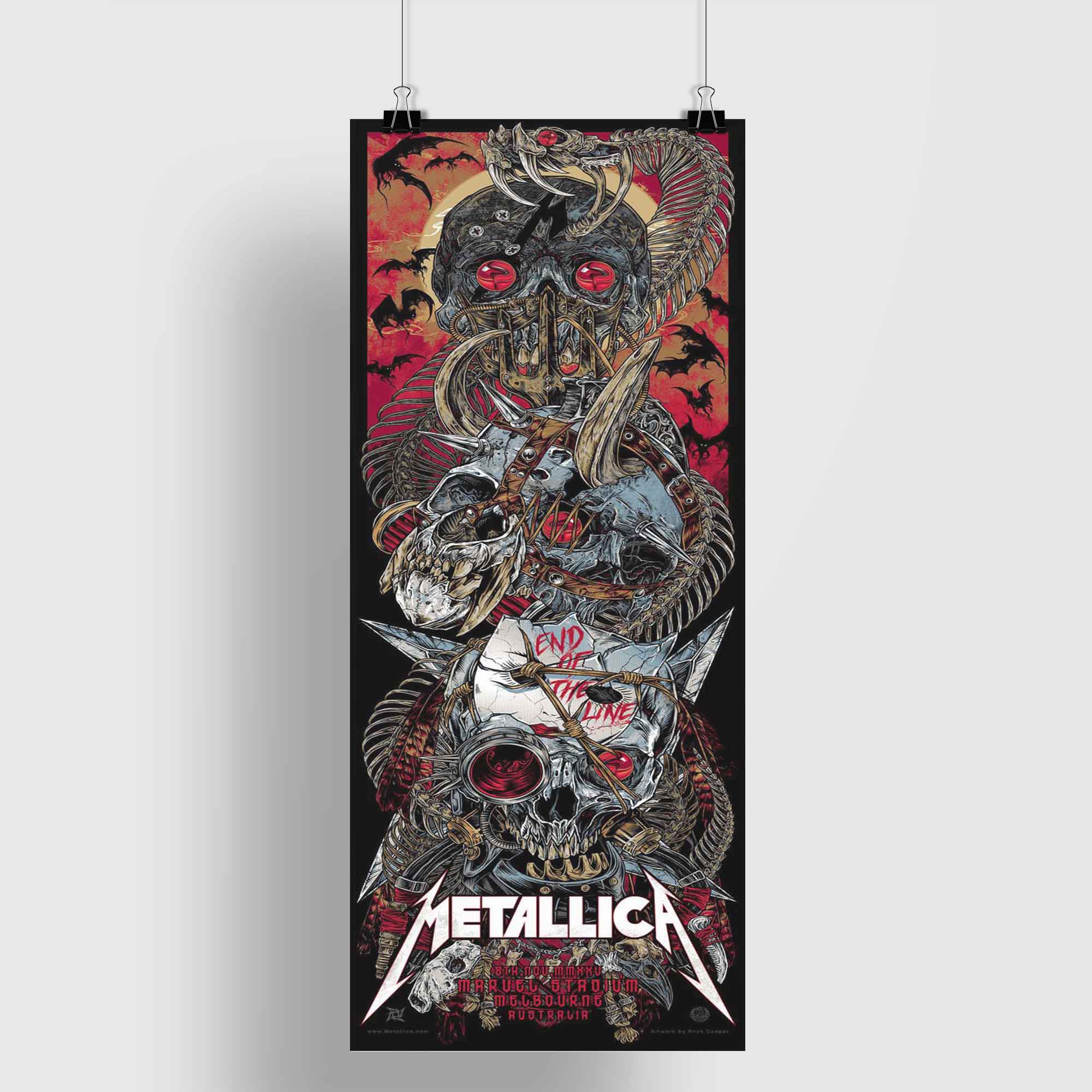 Metallica M72 Melbourne 2025 Poster November 8 2025 Marvel Stadium Australia Artwork by Rhys Cooper 8x20 Inch