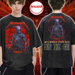 Metallica M72 Melbourne 2025 Washed T-Shirt – November 8, 2025 – Marvel Stadium, Australia – Artwork by Ken Taylor – Two-Sided Tee