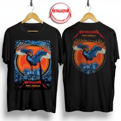 Metallica M72 Perth 2025 Two-Sided T-Shirt – November 1, 2025 – Optus Stadium, Australia – Artwork by Ben Brown featuring Black Swan and Skulls Design
