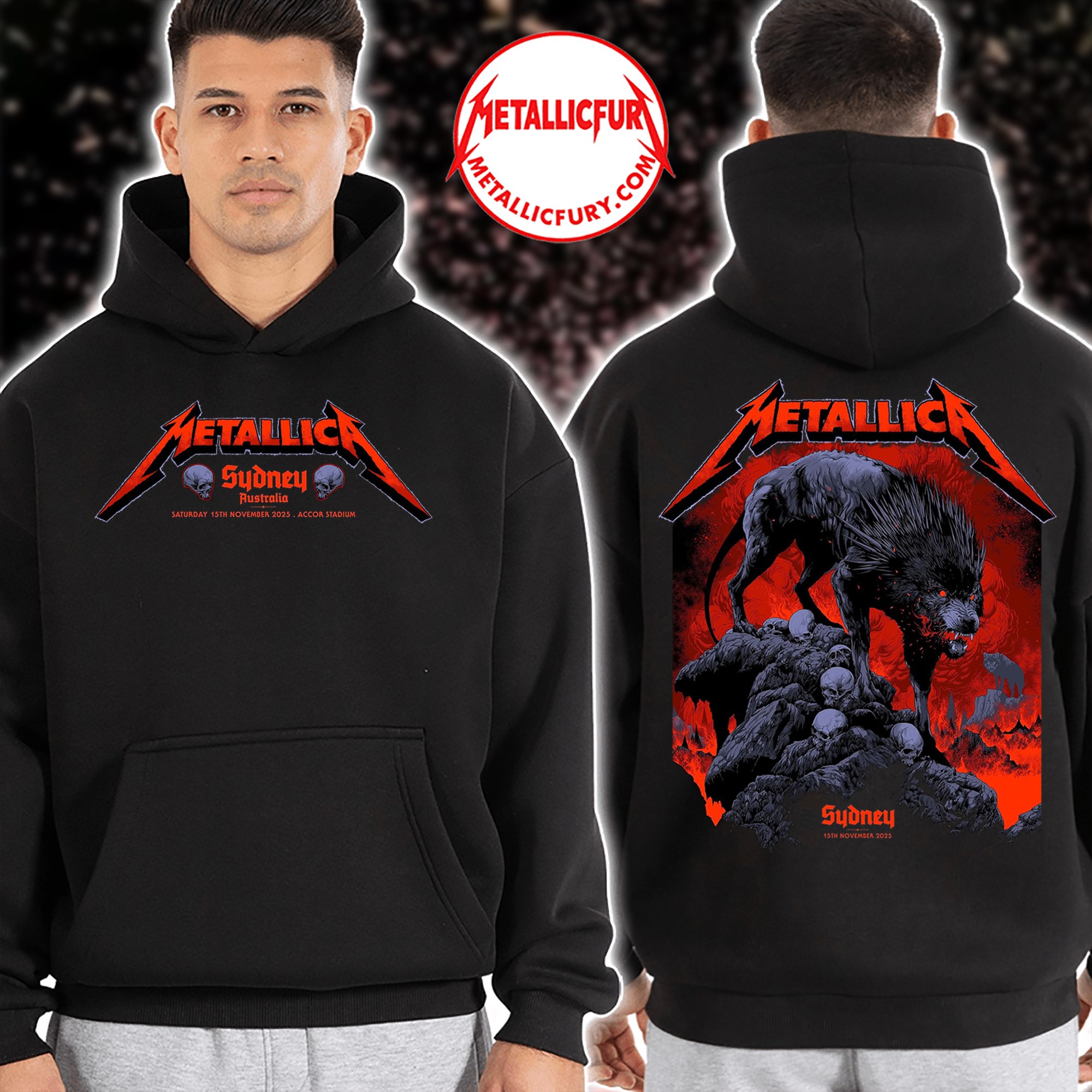 Metallica M72 Sydney Exclusive Pop-Up Event Hoodie – November 15, 2025 – Accor Stadium, Australia – Artwork by Ken Taylor